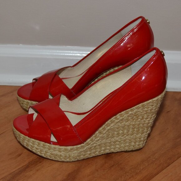 Michael Kors red leather Casandra Espadrille open toe Platform wedge sandals 8.5 - Picture 2 of 9